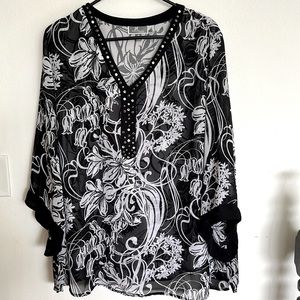 JM Collection 3/4 Sleeve Overlay Blouse